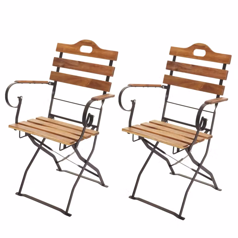 Conjunto de 2 sillas apilables Mendler de madera de acacia para jardín, terraza o balcón, color marrón con acabado mate y reposabrazos