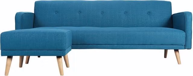 Miliboo Sofá de Esquina Convertible Escandinavo Ulla Azul con Otomana Reversible y Función de Cama An/P/Al: 207 x 141 x 81 cm