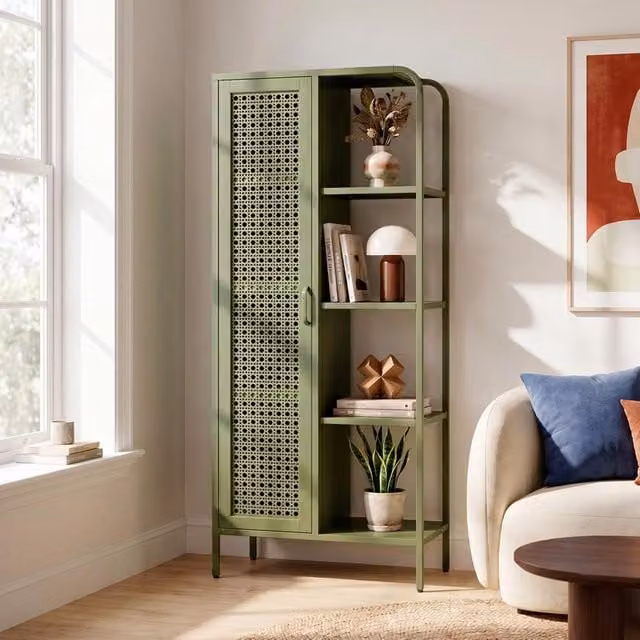 Estantería industrial Hera de Sicaan en malla metálica verde oliva con 1 puerta y 4 compartimentos An/P/Al: 75 x 27,8 x 175 cm