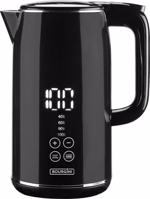 Hervidor de agua digital Bourgini con regulación de temperatura, 2200W, 1,7 l, color negro