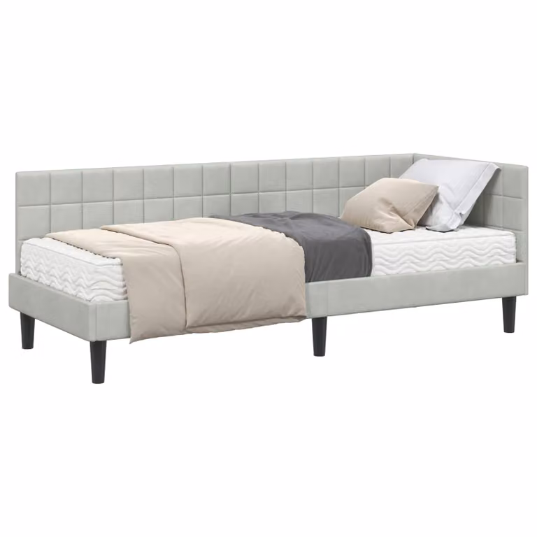 vidaXL Estructura de Cama de Esquina con 2 Colchones de Espuma en Gris Claro y Tejido de Terciopelo de 80x200 cm