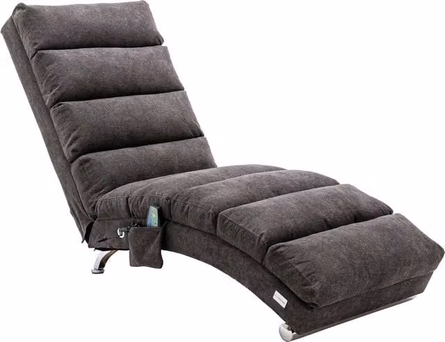Chaise Longue de Masaje Stilvora con Respaldo de 140°, Vibración Suave y Bolsillo Lateral, Tapizada en Lino Gris Oscuro, An/P/Al: 148 x 84 x 55 cm