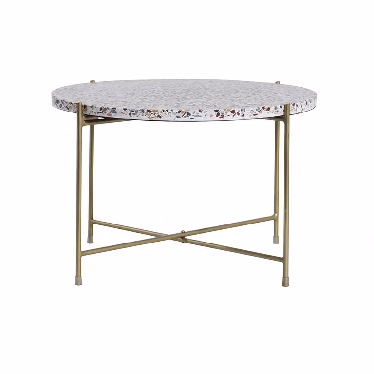 Miliboo Mesa de centro redonda Mezzo en terrazo y metal dorado beige y multicolor Diámetro: 55 cm