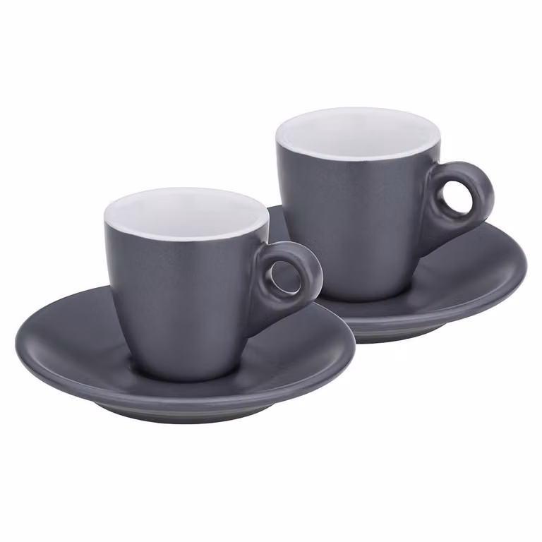 Juego de tazas y platillos Kela Mattia de cerámica en color gris y blanco, 2 unidades