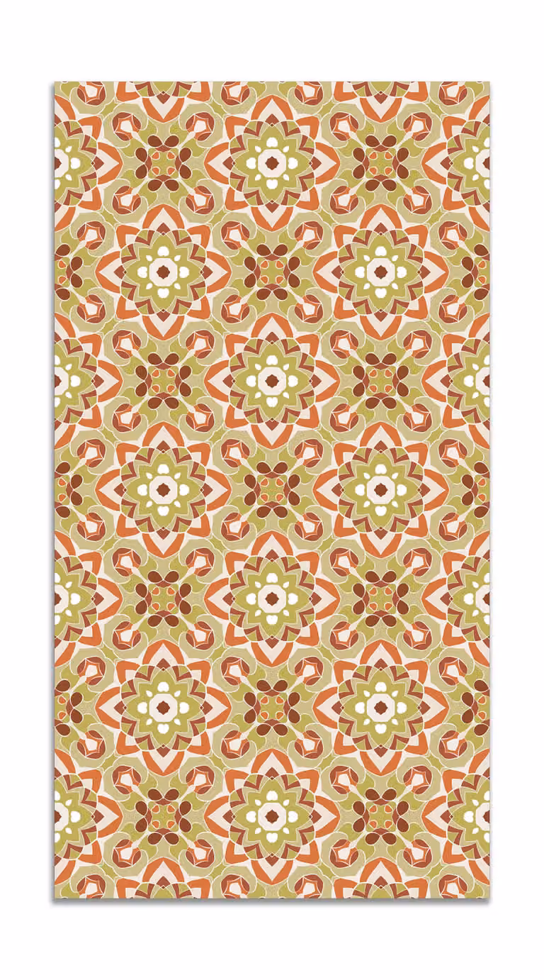 Alfombra vinílica de diseño oriental floreado en color naranja, An/P: 80 x 250 cm