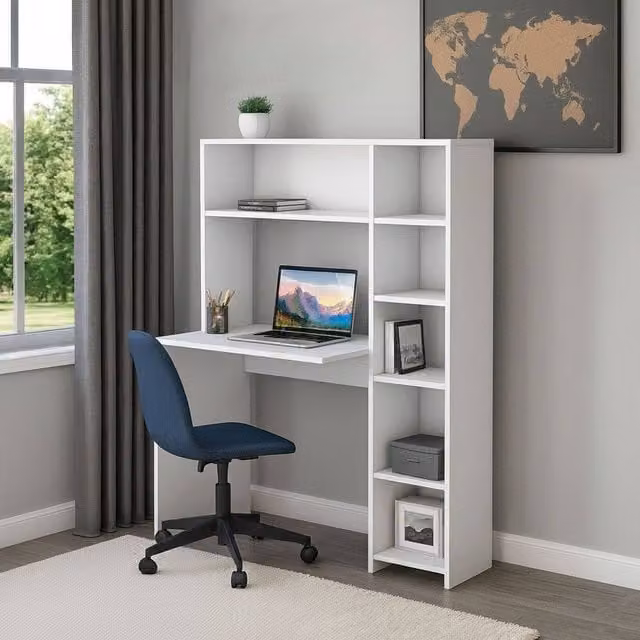 Escritorio moderno DMORA para ordenador en color blanco, An/P/Al: 113.2 x 40 x 141.8 cm