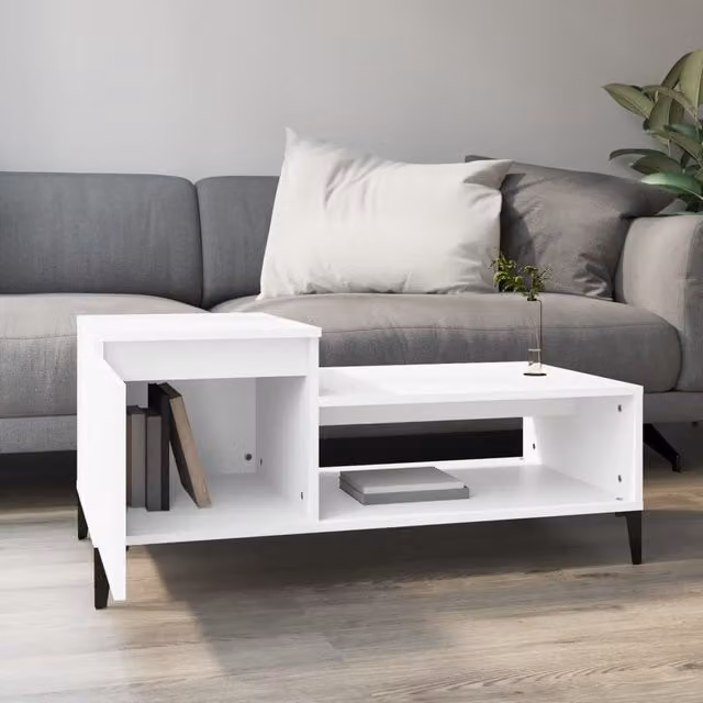Mesa de centro moderna SYFAX rectangular de madera y metal en color blanco An/P/Al: 100 x 50 x 45 cm
