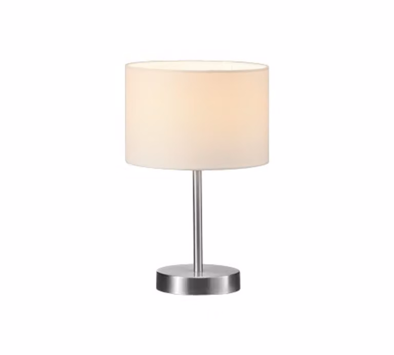 Lámpara de sobremesa Trio Serie 4611 en metal rosa con pantalla de tela blanca, Altura: 32 cm, Diámetro: 20 cm