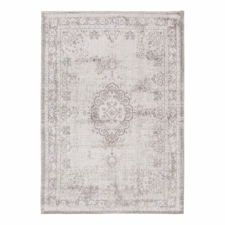 Alfombra lavable Medallion de Louis de Poortere para interior y exterior, diseño vintage con motivos ornamentales, color beige, gris y blanco, An/P: 170 x 240 cm