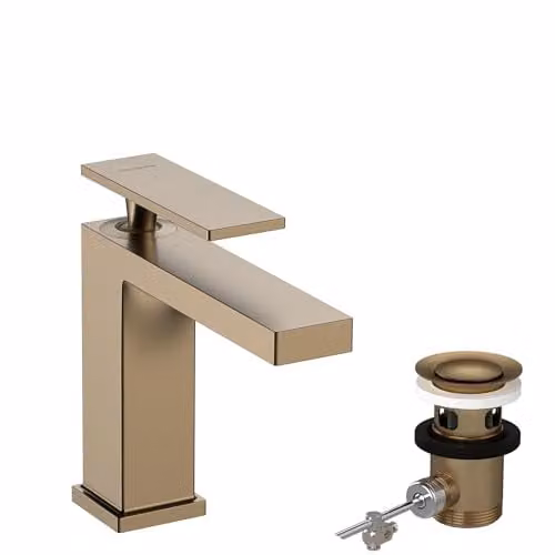 Grifo monomando para lavabo Hansgrohe Tecturis E con vaciador automático y tecnología de ahorro de agua en acabado bronce cepillado