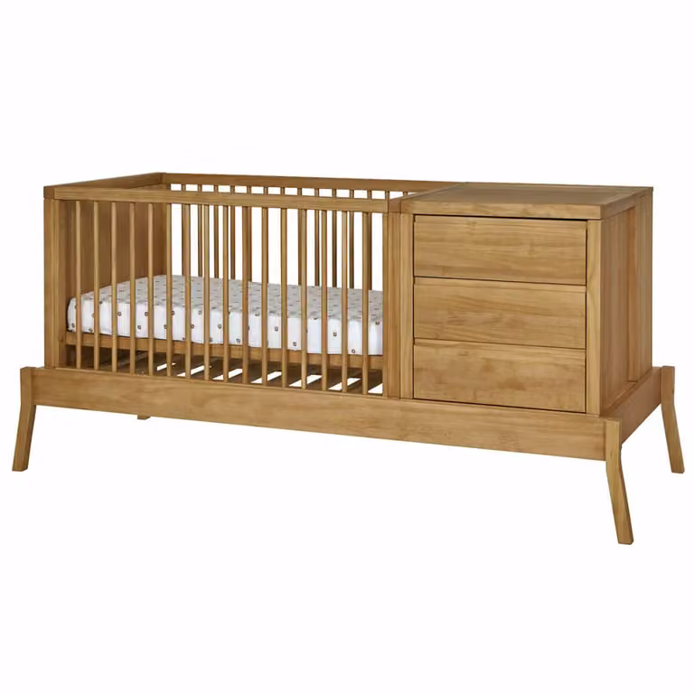 Cuna combinada con colchón ID Kids de madera maciza de pino en color marrón para bebés de 70 x 120 cm