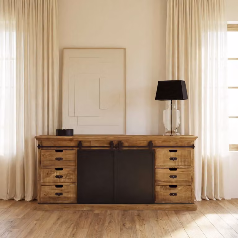 Aparador de estilo industrial Maison du Monde fabricado en madera de mango y hierro en colores marrón y negro con un ancho de 190 cm