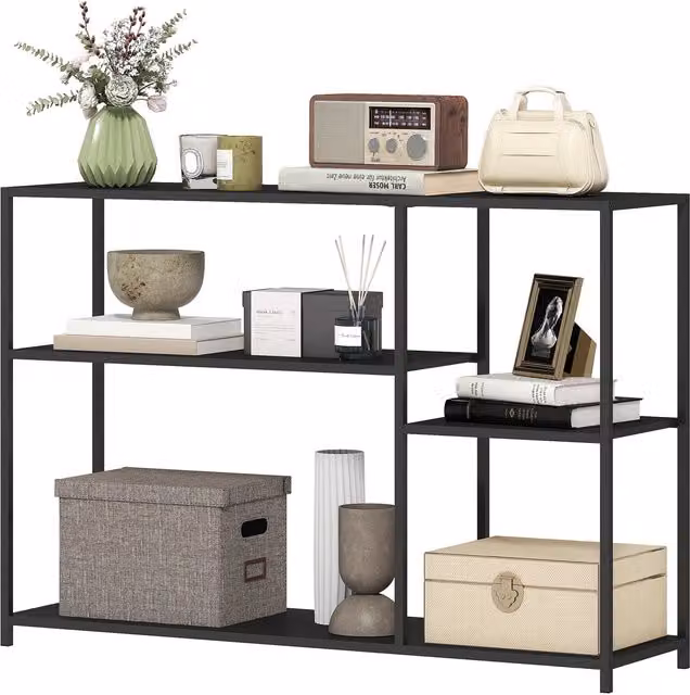 Consola NORTHIX de estilo industrial con estructura de metal negro mate y 4 niveles, An/P/Al: 110 x 30 x 75 cm