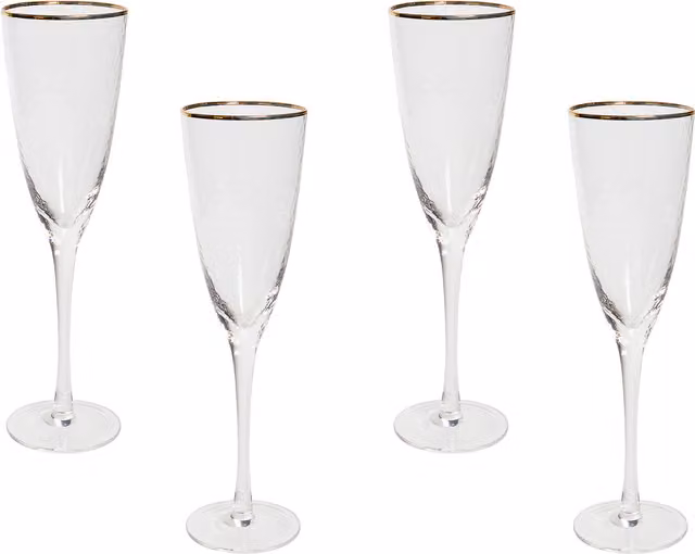 Conjunto de 4 copas de champán Topaz de Beliani, color transparente y dorado, 250 ml