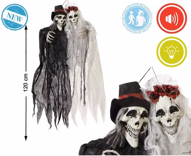 Esqueleto de pareja colgante multicolor Atosa para Halloween An/P/Al: 120 x 60 cm