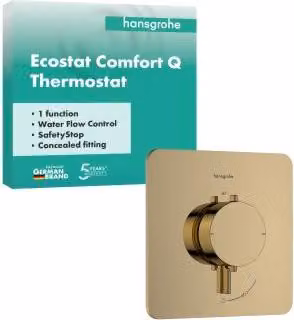 Termostato de ducha empotrado Hansgrohe Ecostat Comfort Q con acabado oro pulido y botón de seguridad SafetyStop