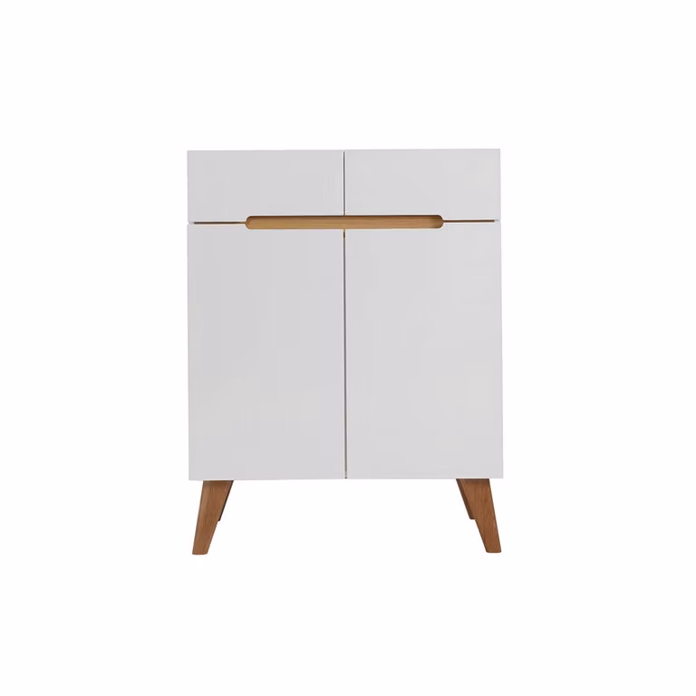 Aparador escandinavo MELKA de IKEA en color blanco y fresno con cajones de cierre suave