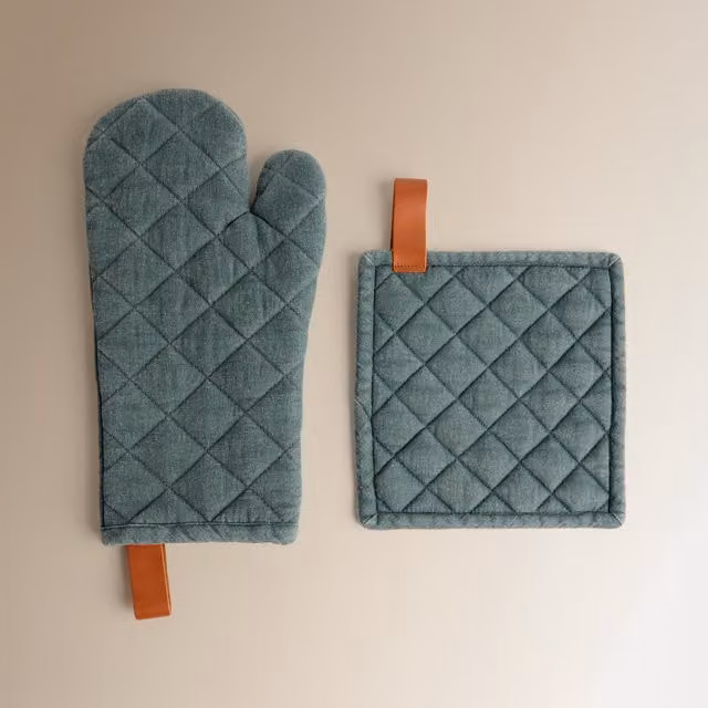 Set de manopla y agarrador Vali de El Corte Inglés en color verde y algodón para adultos