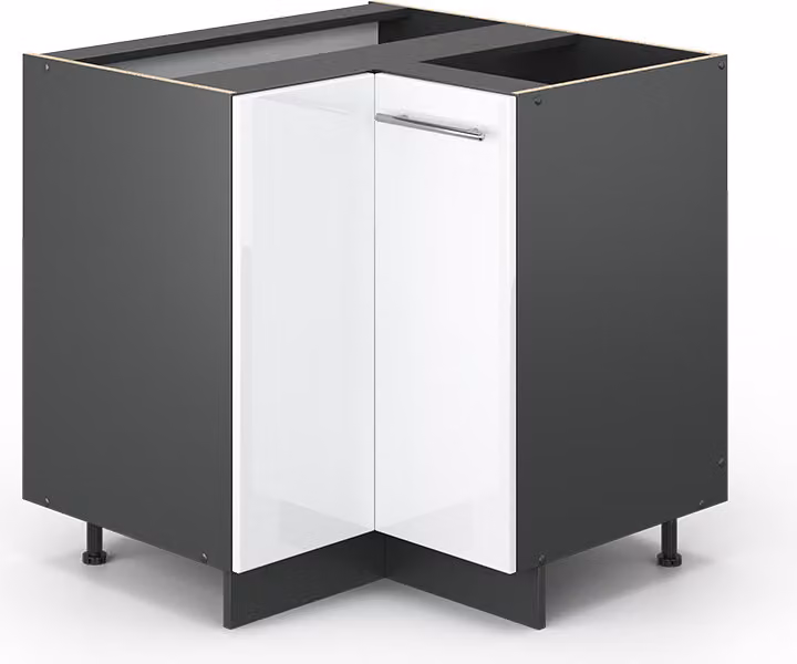 Armario de esquina Vicco Fame-Line blanco alto brillo con puertas de cierre suave, Altura: 80.5 cm
