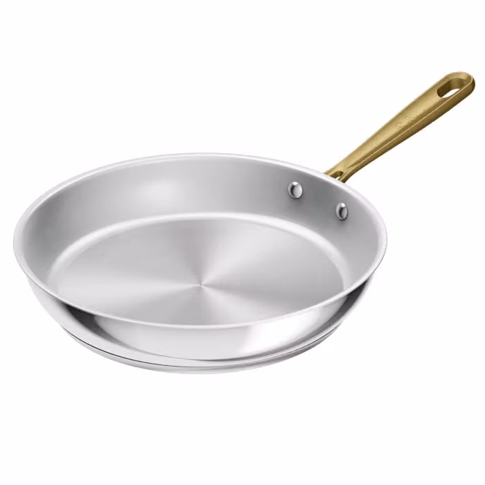 Sartén de acero inoxidable Tefal & Bocuse de 28 cm para inducción, sin revestimiento, con mango dorado y plateado
