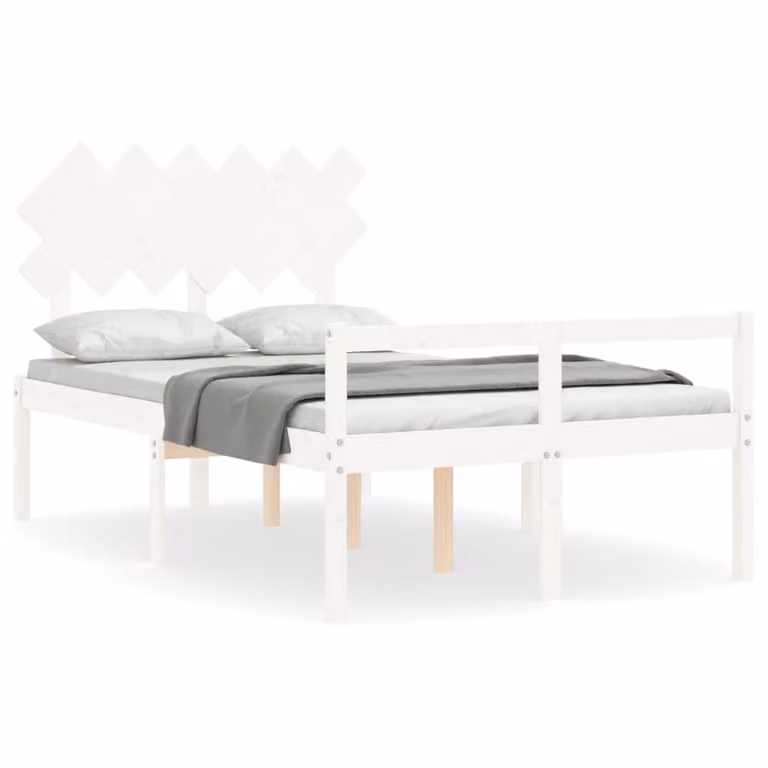 Cama para personas mayores vidaXL de madera maciza de pino con cabecero en color blanco An/P/Al: 120 x 200 cm