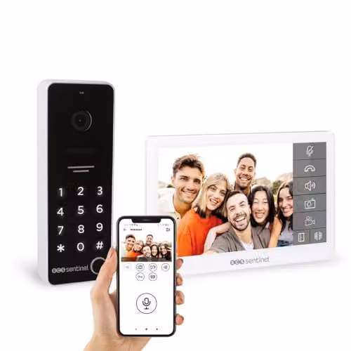 Videoportero con cable SCS Sentinel Codevisio Wi-Fi con teclado y pantalla táctil de 7 pulgadas en color blanco