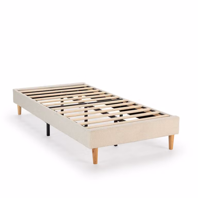 Base tapizada Niebla de estilo escandinavo en tela borreguito color beige, An/P/Al: 90 x 190 cm