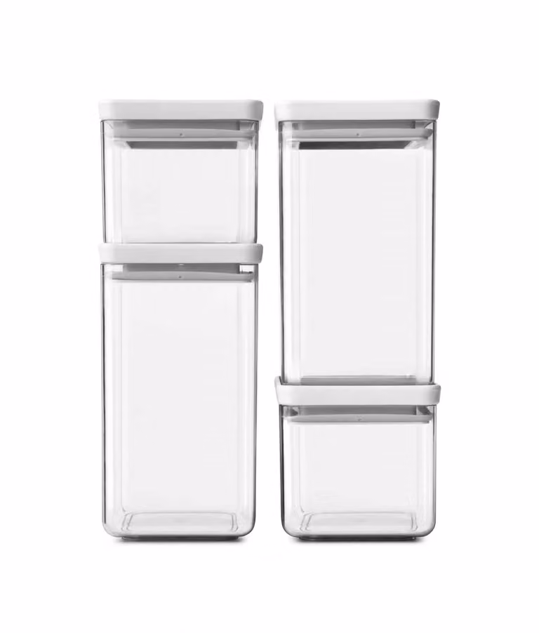Set de 4 cajas de almacenamiento Brabantia Tasty rectangulares herméticas en color gris claro y transparente