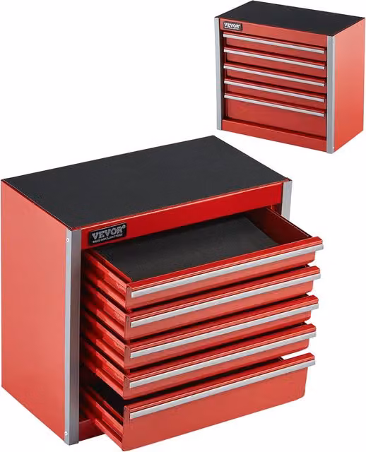 Caja de herramientas metálica Vevor de acero con 5 cajones y forro de EVA en color rojo, An/P/Al: 21,8 x 21,8 x 11,8 cm