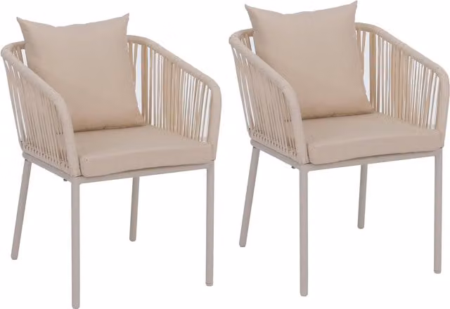 Juego de 2 sillas de jardín Mendler con reposabrazos y cojines, diseño moderno en mimbre de aluminio y color beige resistente a la intemperie