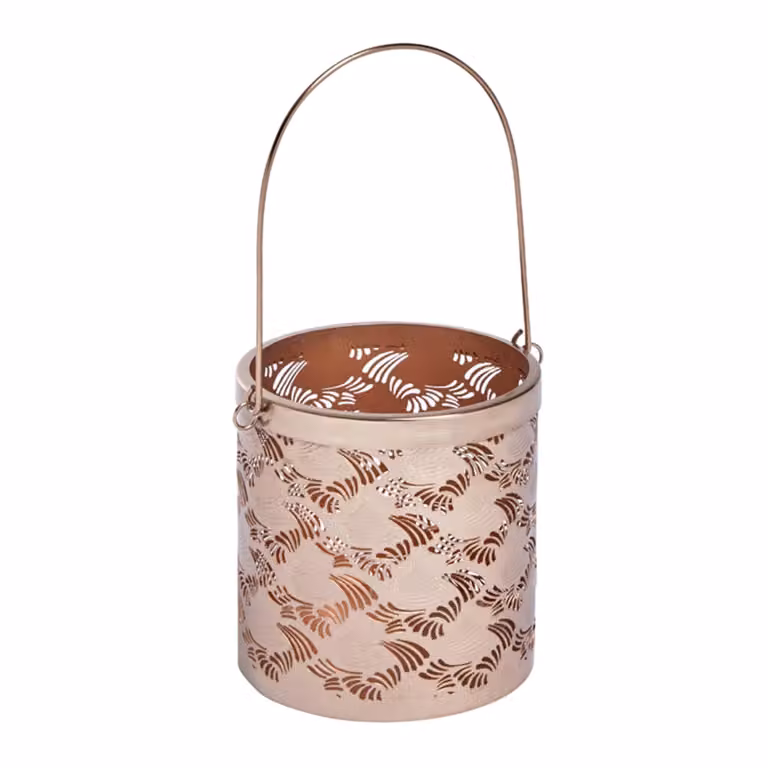 Portavelas decorativo de metal Sia Deco en color bronce y oro con diseño abstracto redondo para velas de tipo pilar, Altura: 16 cm