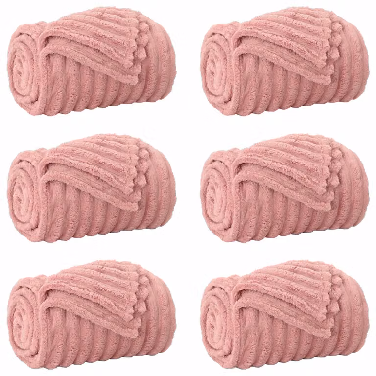 Set de 6 mantas de sofá vidaXL de lana y vellón, color rosa, An/P: 240 x 220 cm