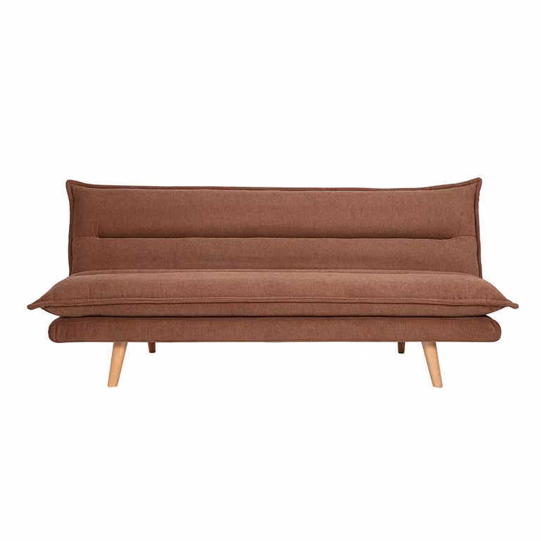 Sofá cama convertible Miliboo Bingo de 3 plazas en tejido de chenilla color marrón y madera de estilo escandinavo An/P/Al: 188 x 91,5 x 85,5 cm
