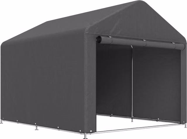 Cobertizo de jardín Outsunny impermeable con puerta enrollable y cremallera, gris oscuro, An/P/Al: 200 x 238 x 183 cm