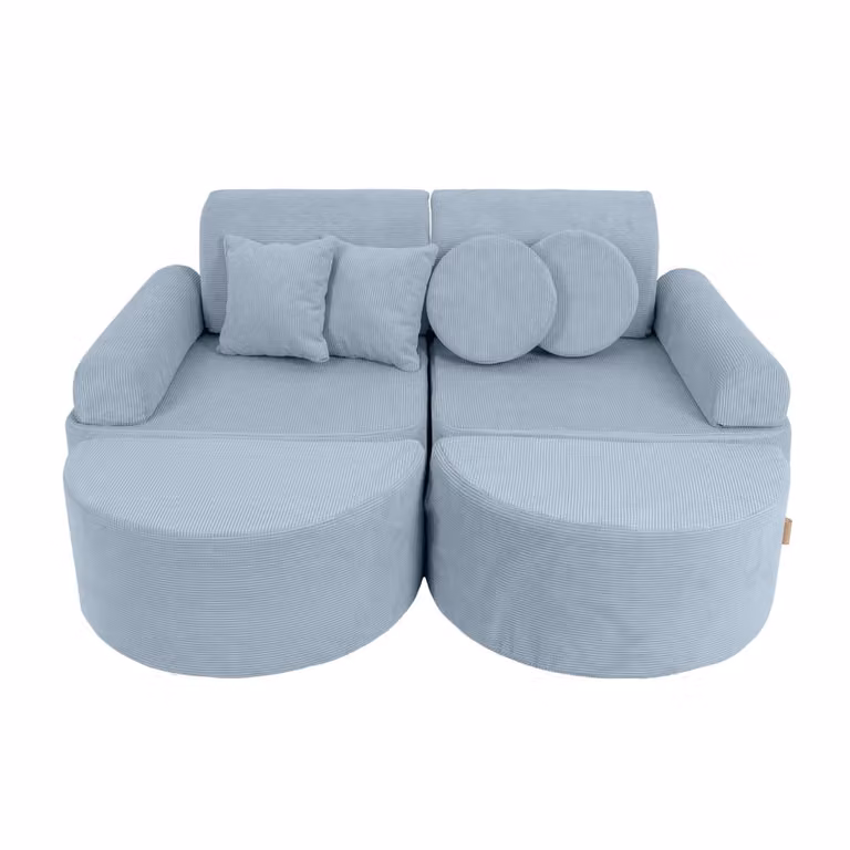 Sofá infantil modular MeowBaby de 12 piezas en pana azul, An: 120 cm