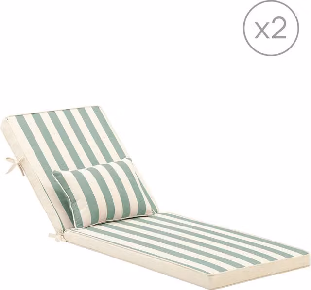 Pack de 2 cojines para tumbona de jardín con diseño de rayas marítimas de DEFORA HOME en color verde y beige