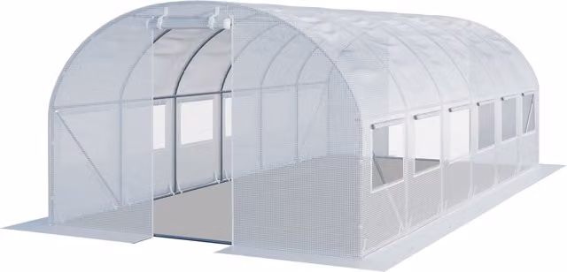 Invernadero túnel Toolport para jardín con ventanas, lona de PE blanca transparente, An/P/Al: 6 x 4 x 2,4 m