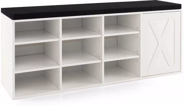 Banco para zapatos NORTHIX con cojín de lino y estantes ajustables en color blanco