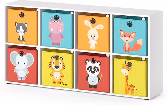 Estantería infantil Vicco Scutum en color blanco con 8 cajas plegables, Al 143 cm x An 72 cm