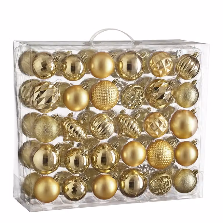Bola de Navidad Mica Decorations Oro de Plástico Inastillable con Diseño Geométrico y Diámetro de 7 cm