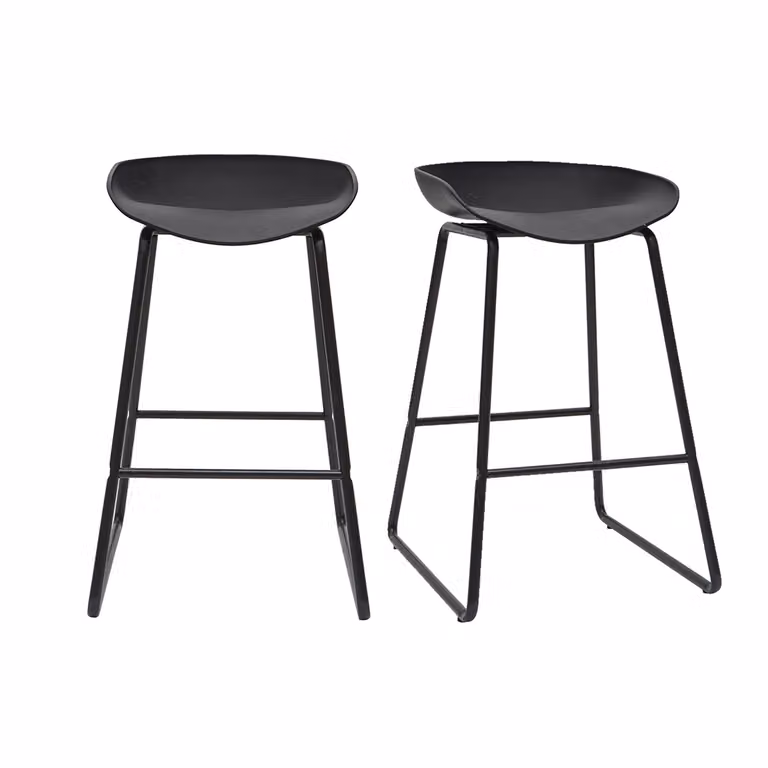 Lote de 2 taburetes de bar modernos Miliboo Pebble en color negro con patas de metal y diseño minimalista de 65 cm