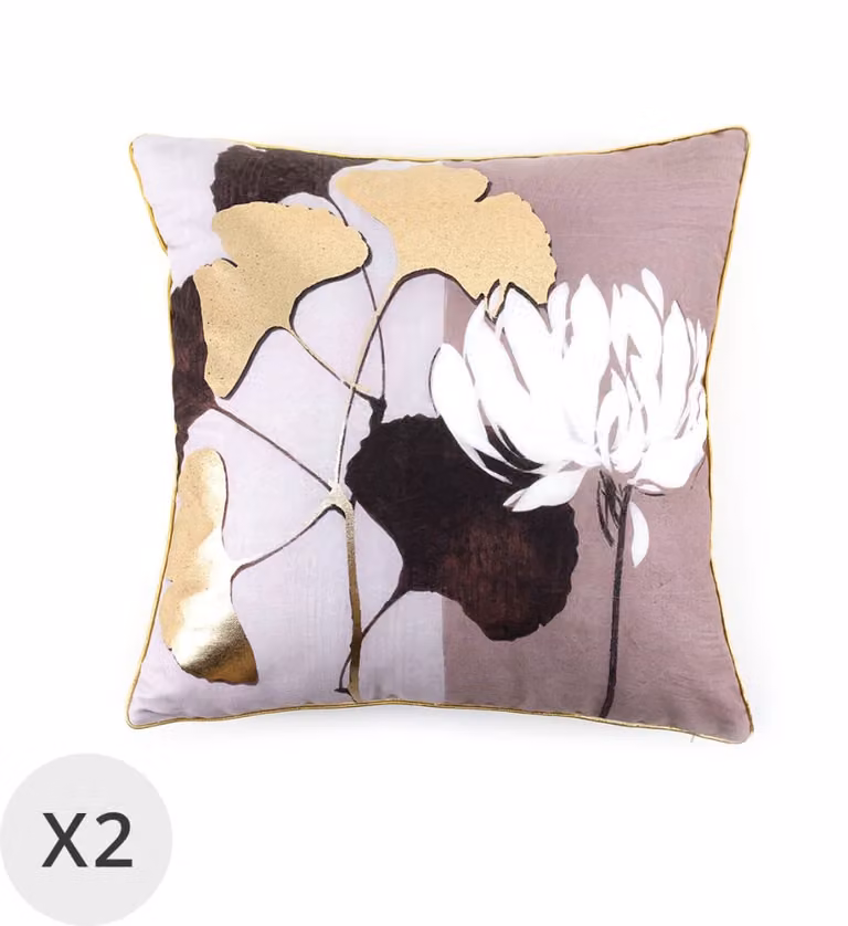 Set de 2 cojines florales Peonía de MOYCOR, diseño multicolor y dorado, An/An/Al: 45 x 45 x 45 cm