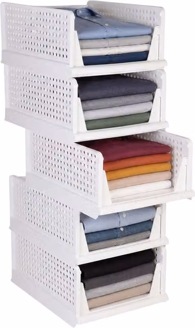 Set de 5 organizadores de armario plegables y apilables Relaxdays en color blanco, An/P/Al: 18,5 x 33,5 x 43 cm