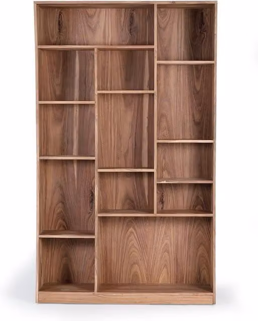 Librería de madera de acacia de Giner y Colomer con diseño geométrico rústico en color marrón, Al x An x P: 200 x 120 x 38 cm