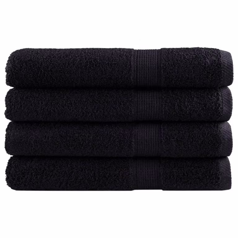 Set de 4 toallas premium vidaXL SOLUND de algodón en color negro, 100 x 200 cm, 600 gsm