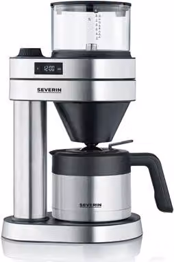 Cafetera de goteo Severin KA 5763 con jarra térmica de acero inoxidable en color plata para 8 tazas