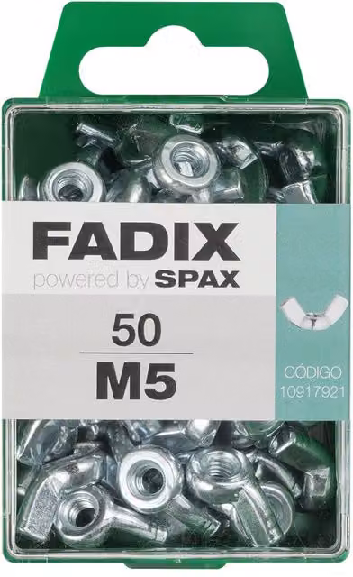 Tuerca mariposa cincada FADIX M5 de acero color plata, caja de 50 unidades