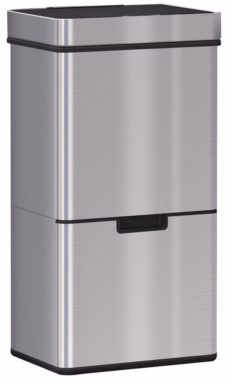 Cubo de basura con sensor Northio de 72 litros con 3 compartimentos, acero inoxidable, color plata, An/P/Al: 42 x 30 x 81 cm
