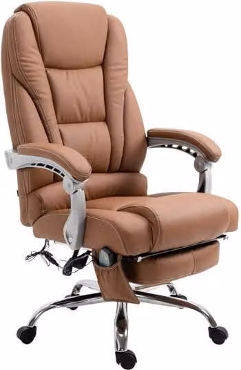 Silla de oficina ejecutiva con masaje Pacific V2 en color marrón con reposacabezas y reposapiés, An/P/Al: 68 x 64 x 118 cm