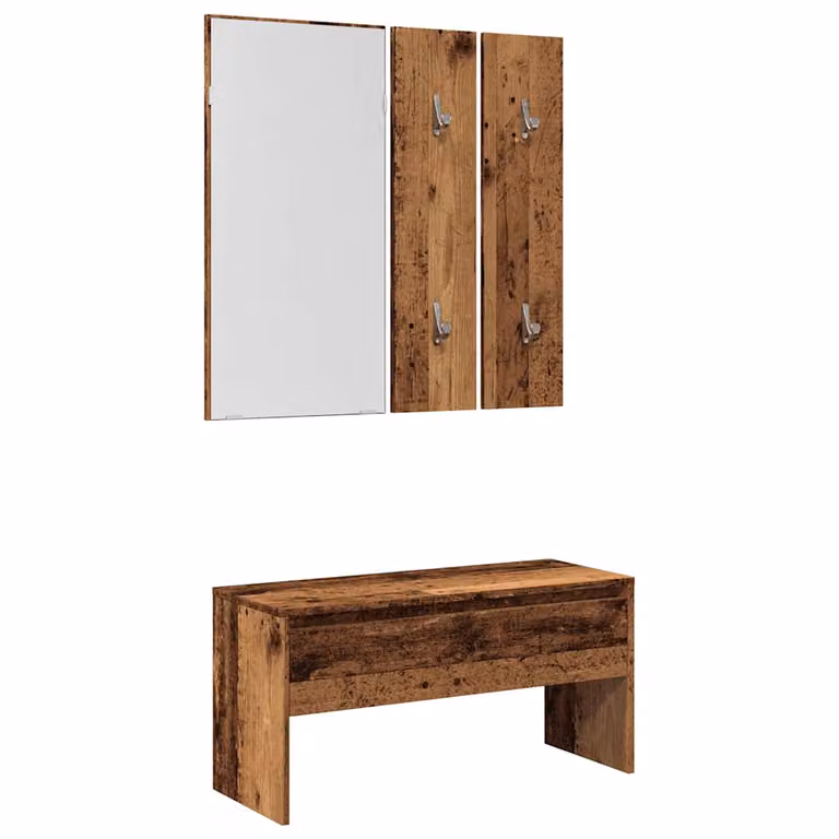Juego de muebles de recibidor vidaXL de madera en color marrón con banco, espejo y estante de pared
